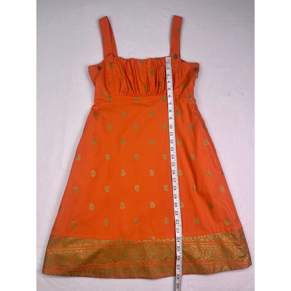 Maeve Anthropologie Orange Gold Indian Paisley 100% Cotton Mini Dress Size 0 - Picture 10 of 12